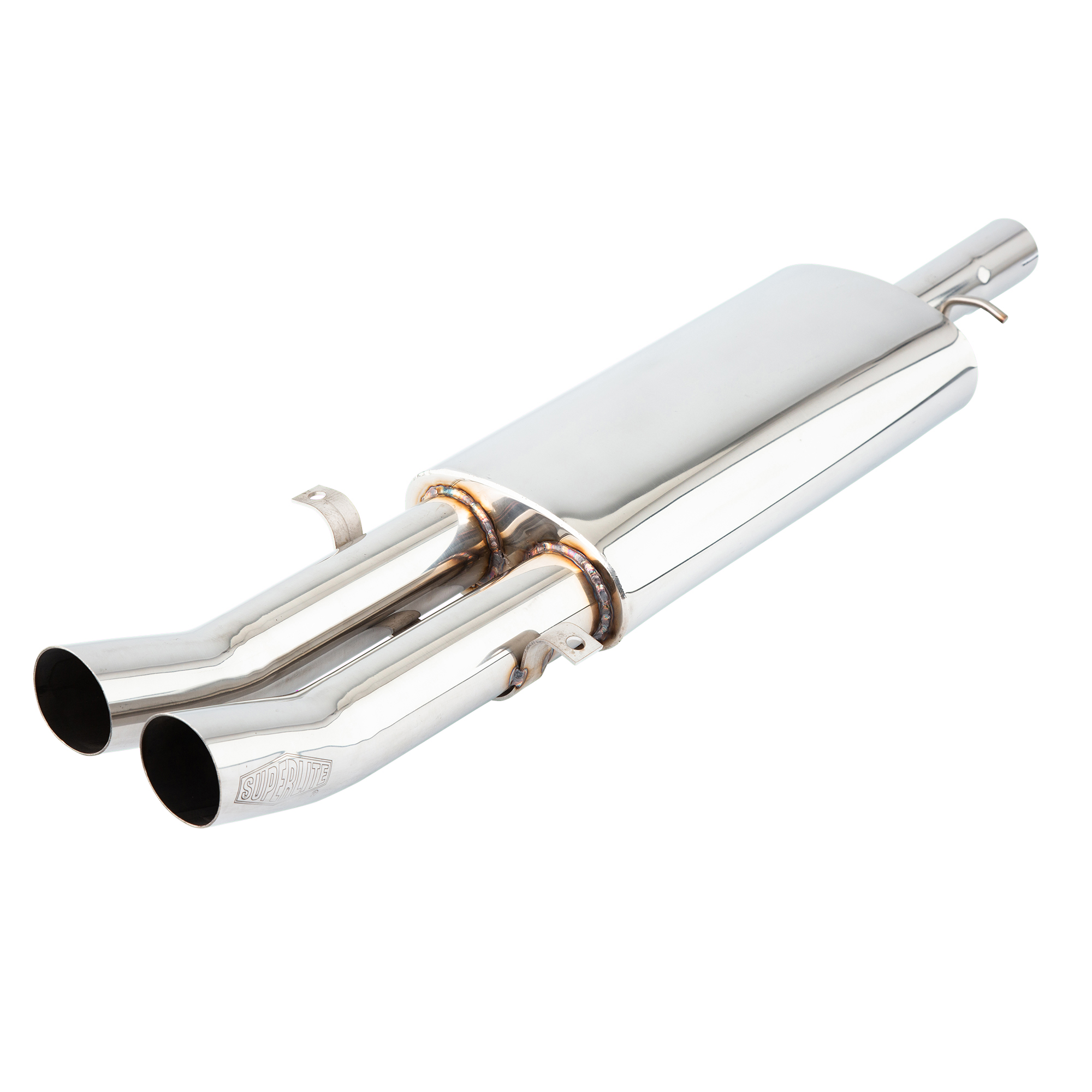 SUPERLITE® STAINLESS STEEL CENTRE EXIT 2.5" TWIN DTM REAR MUFFLER